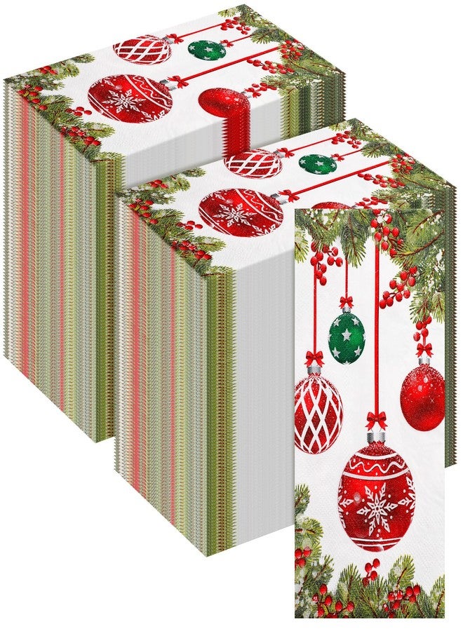 Jinei 300 Pcs Christmas Ornament Guest Napkins Disposable Holiday Decorative Paper Hand Napkins for Bathroom Home Powder Room Kitchen Wedding Xmas Holiday Winter Decor(Balls) - Image 1